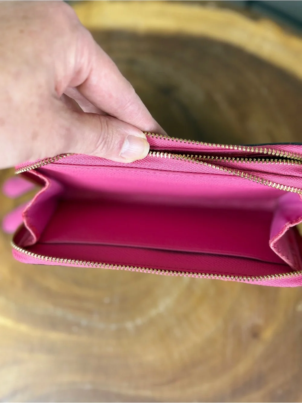 Coach Khaki & Pink Signature Double Zip Phone Wallet Wristlet
